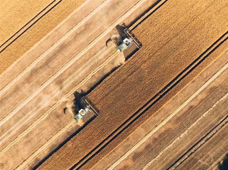 Claas Landtechnikmaschienem bei der Feldarbeit Lustaufnahme